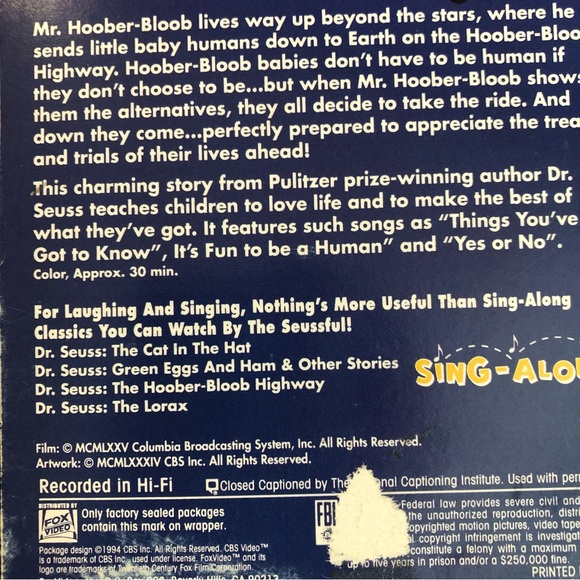80's Dr. Seuss VHS Movies - The Cat in the Hat - The Hoober-Bloob Highway - Picture 11 of 12